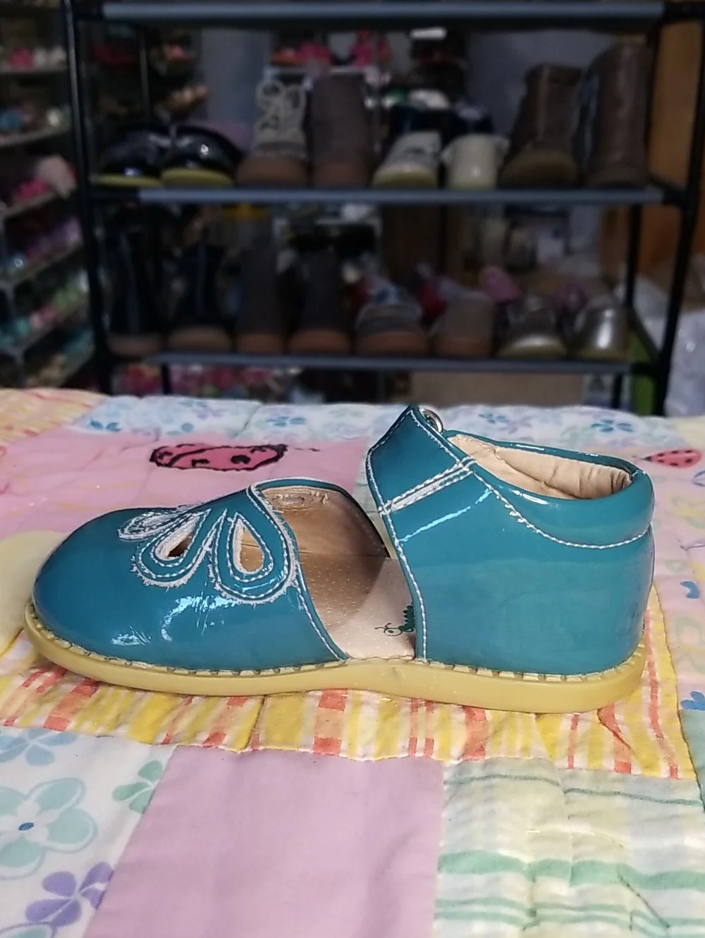 Livie & Luca Teal Mary Janes Size 7 Patent Leather Petals W/HTF Original Straps